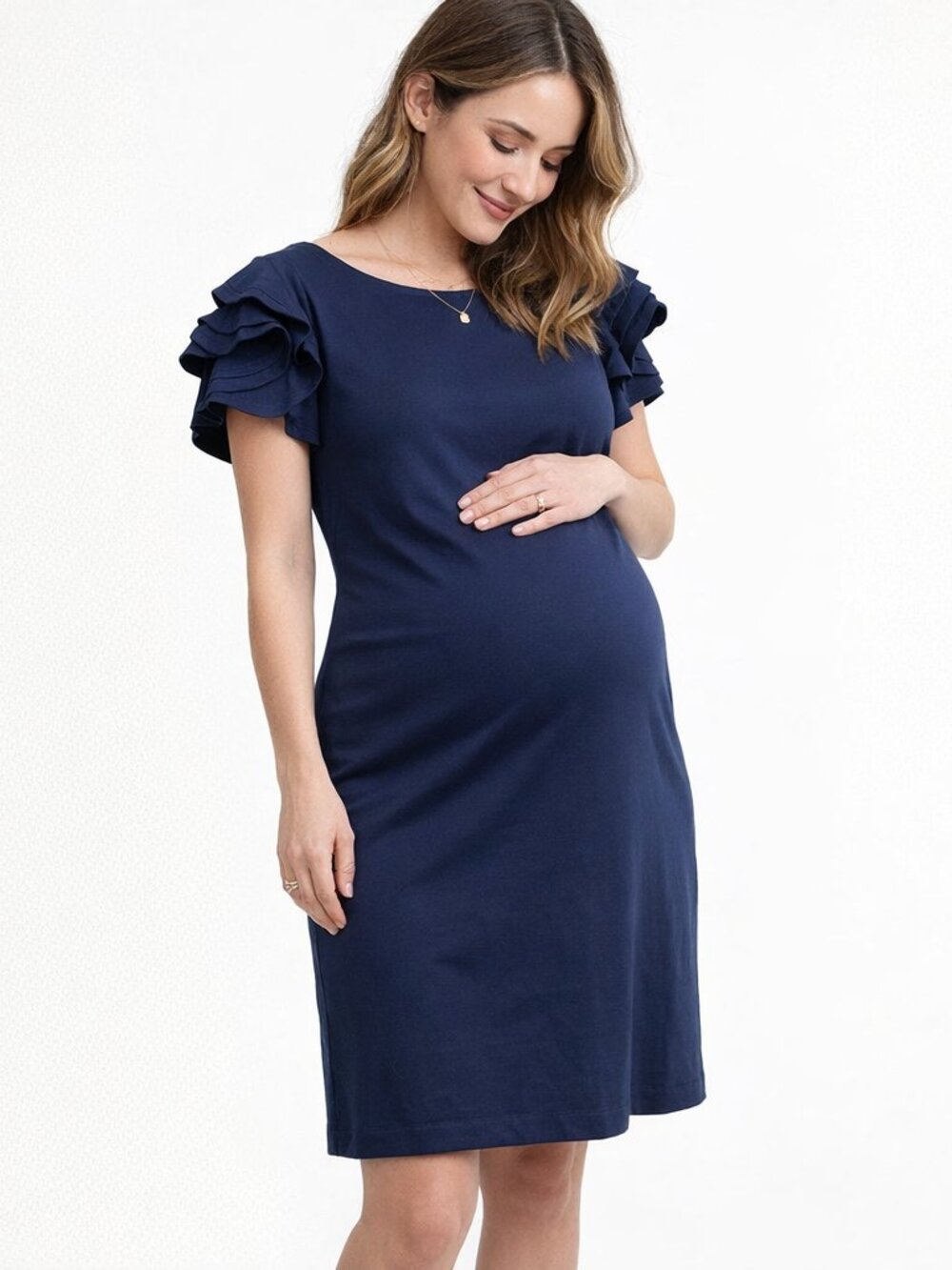 Pietro Brunelli "Salisburgo" Ruffled Sleeve Dress in Navy Blue Size S Maternity